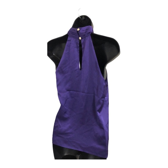 Nine West purple satin effect pleated neck twist front halter blouse size XS new - Picture 12 of 12
